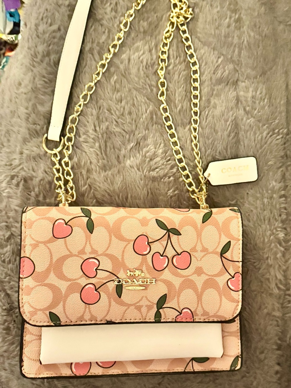 Pink Cherry Print Small Crossbody Bag